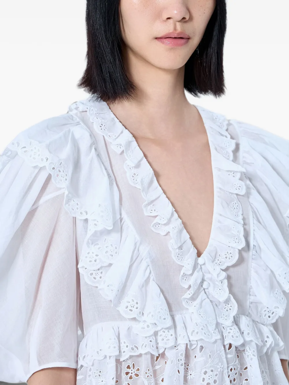 Chloé Katoenen voile cropped top met ruches en V-hals Wit
