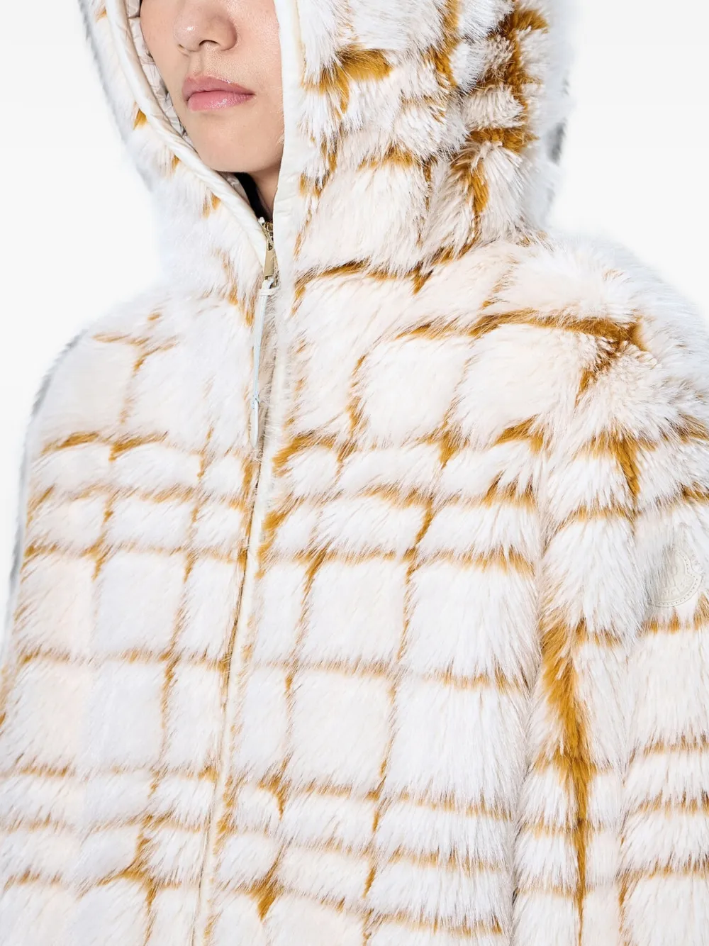 Moncler Geruit jack van imitatiebont Beige