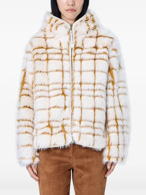 Moncler check-patterned faux-fur jacket