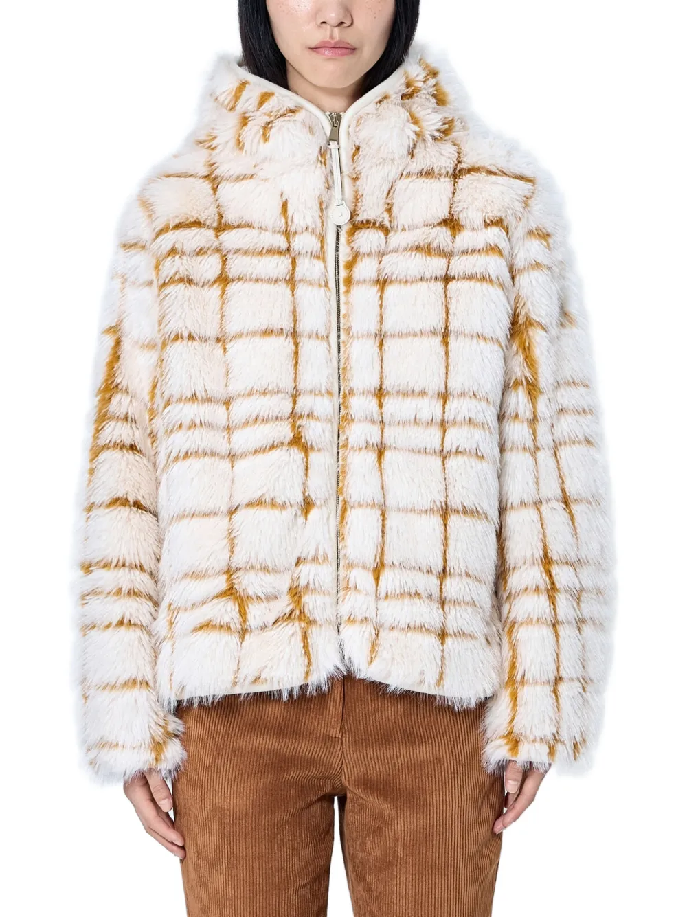 Moncler Geruit jack van imitatiebont Beige