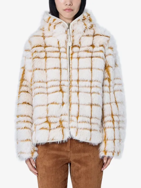 Moncler check-patterned faux-fur jacket