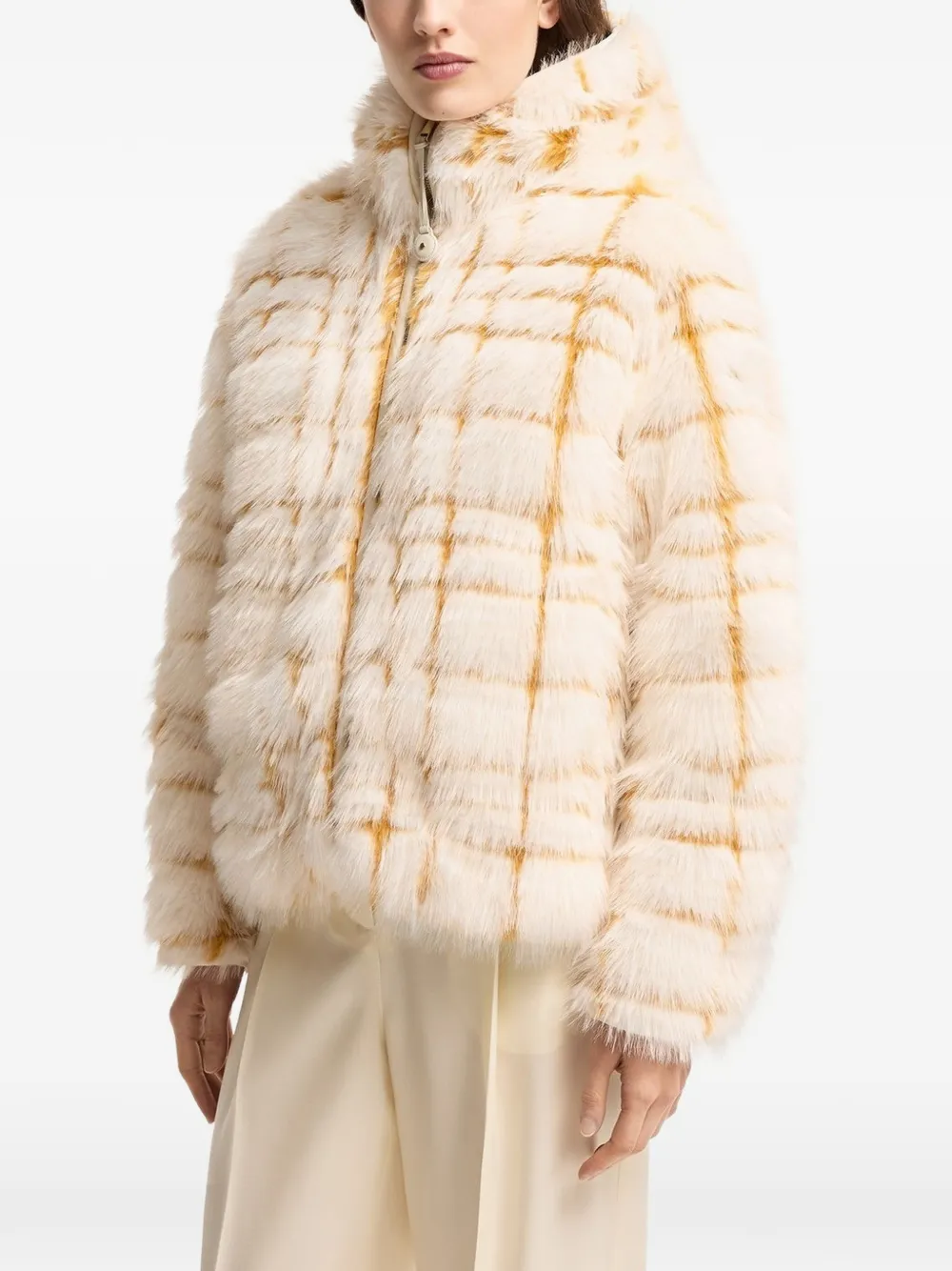 Moncler Geruit jack van imitatiebont Beige
