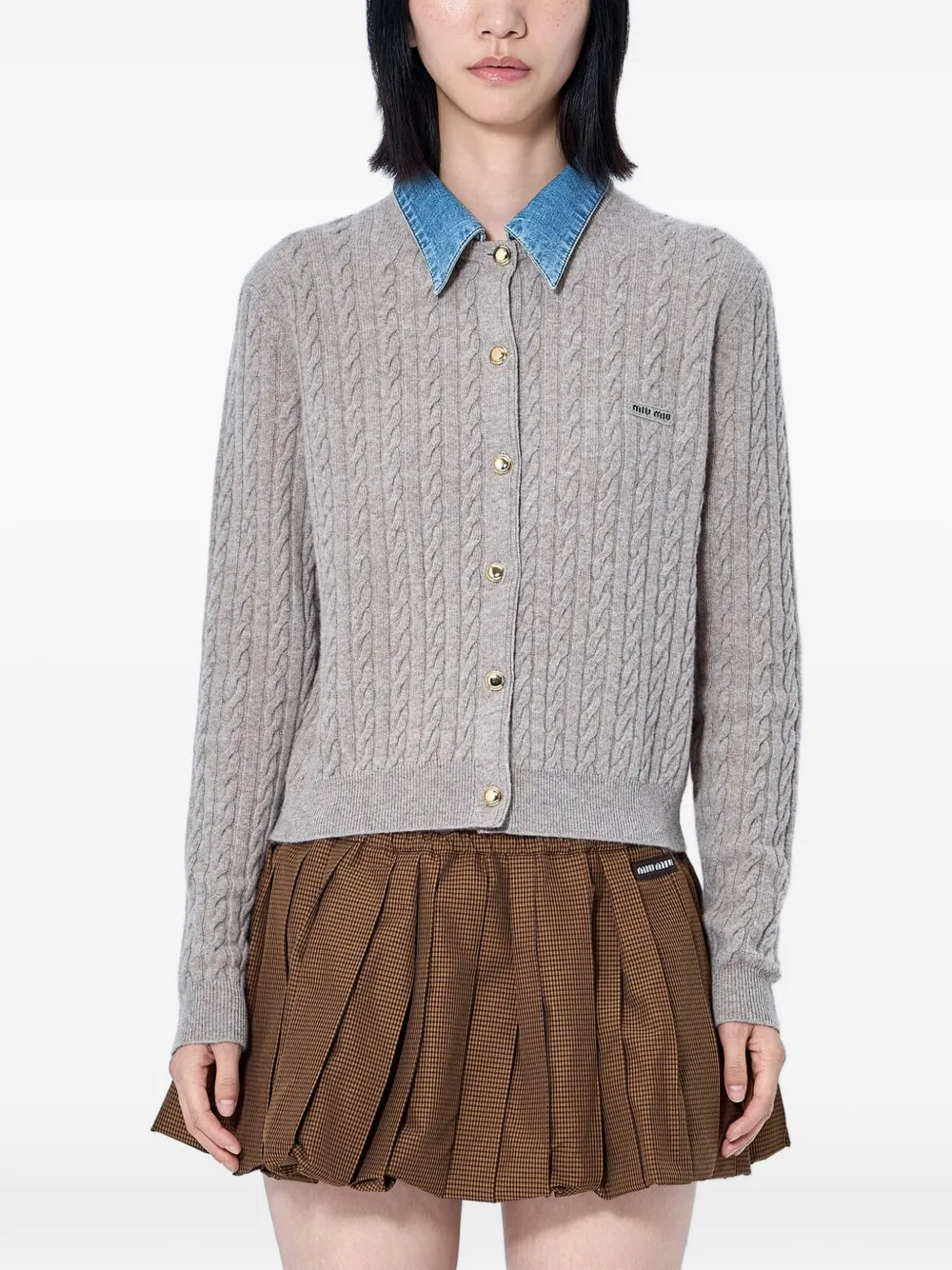 Miu Miu cable-knit button-down cardigan - Toni neutri