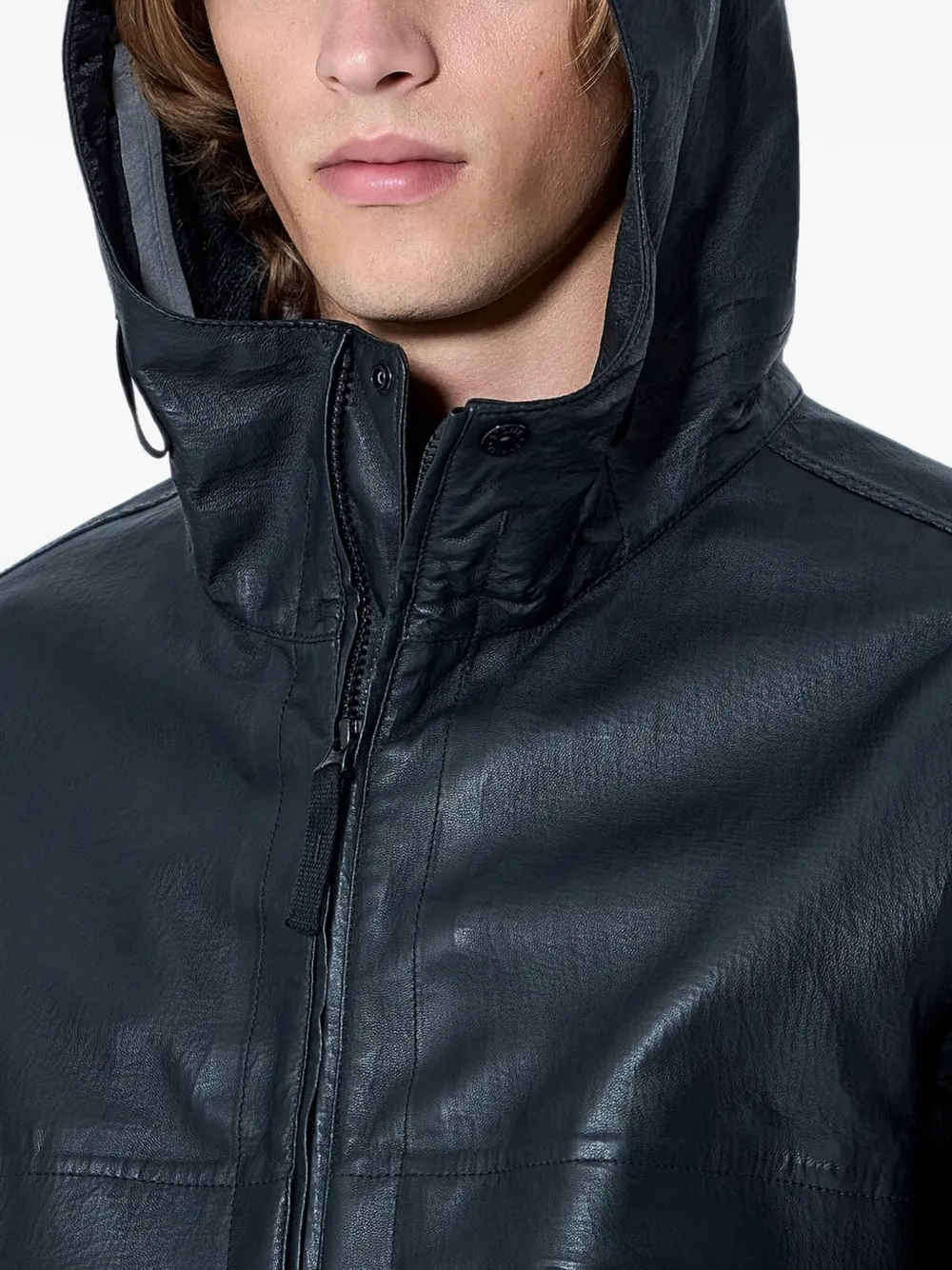 Stone Island 0100001 organza leren jack Zwart