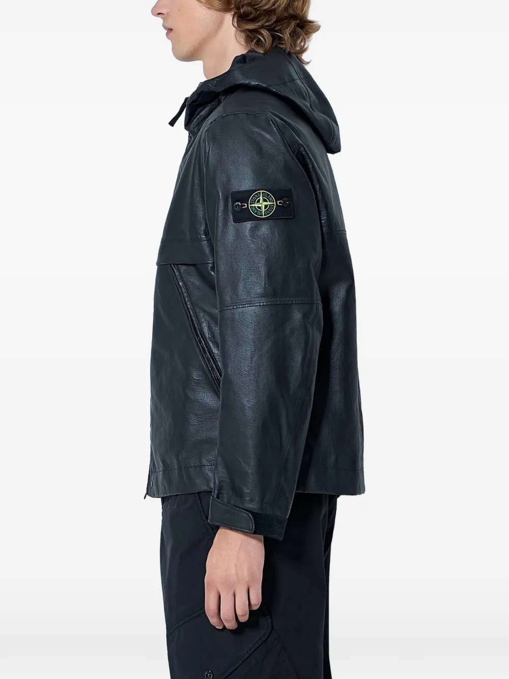 Stone Island 0100001 organza leren jack Zwart