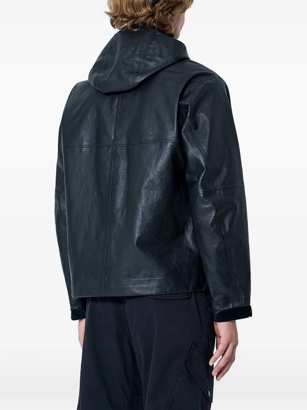 Stone Island 0100001 organza leren jack Zwart