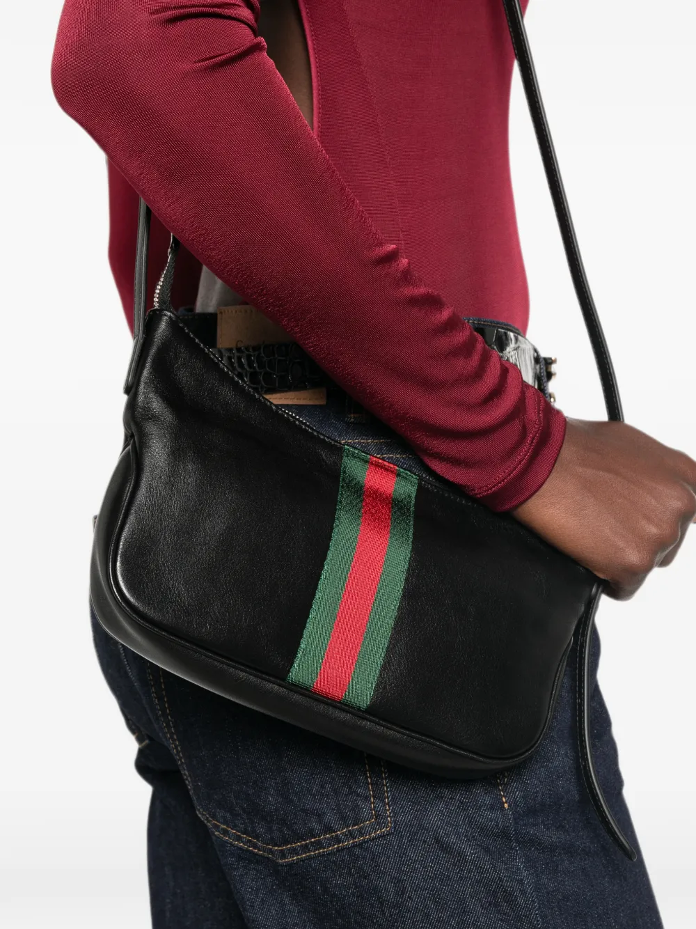 Gucci Kleine Lunetta crossbodytas met Web-streep Zwart