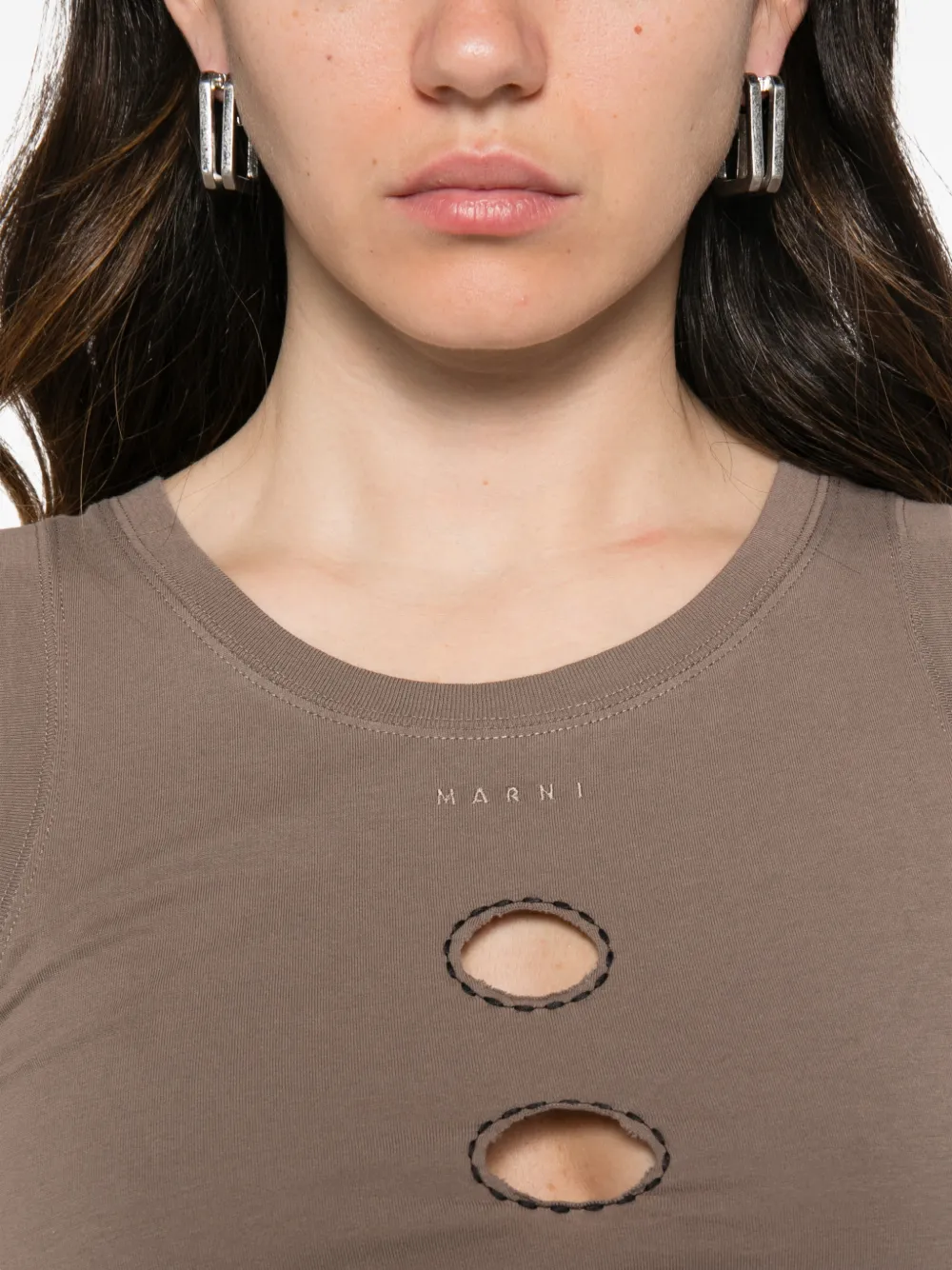 Marni Katoenen tanktop met uitgesneden stippen Beige