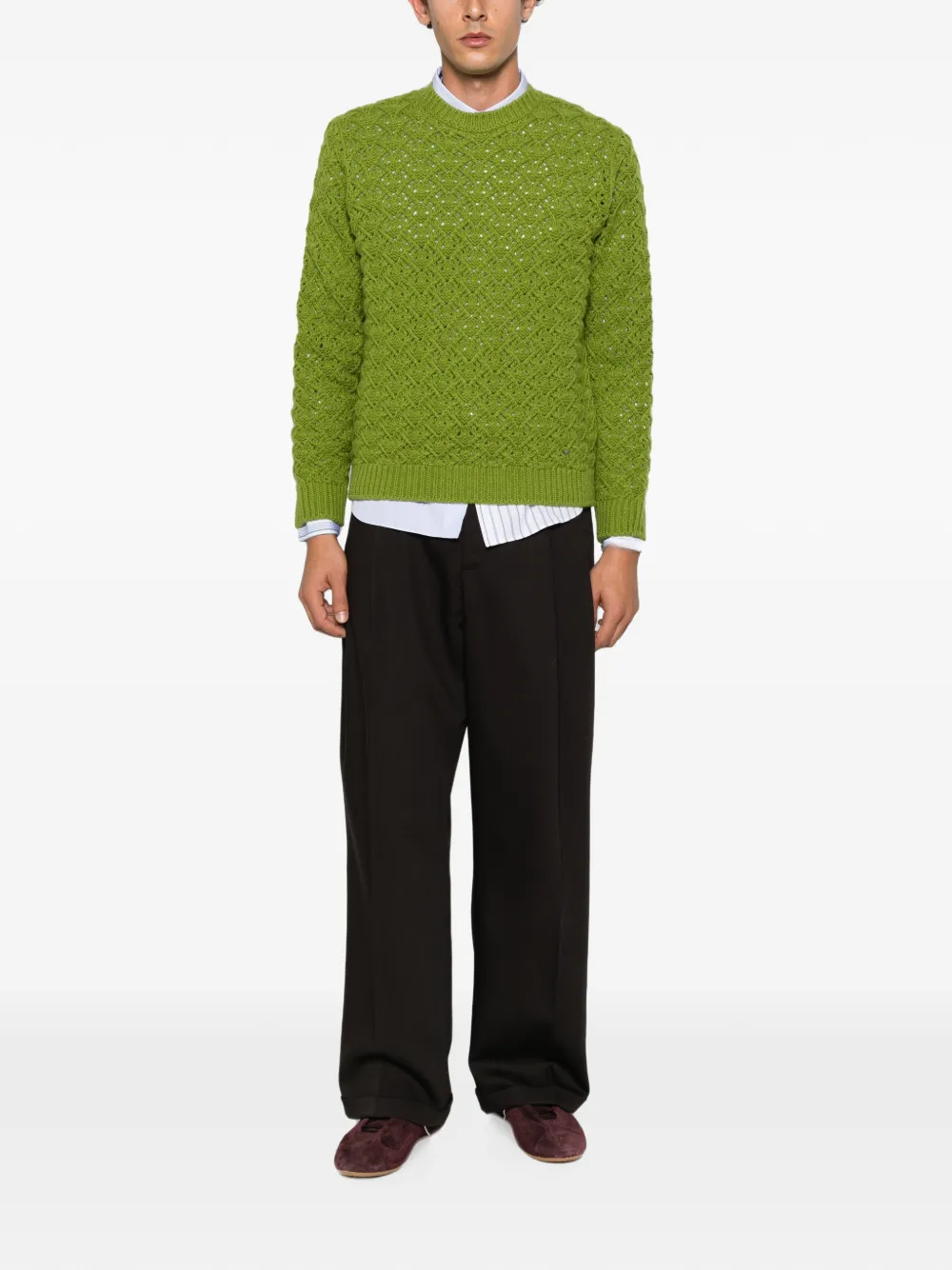 Valentino Garavani V-detail cable-knit sweater Groen