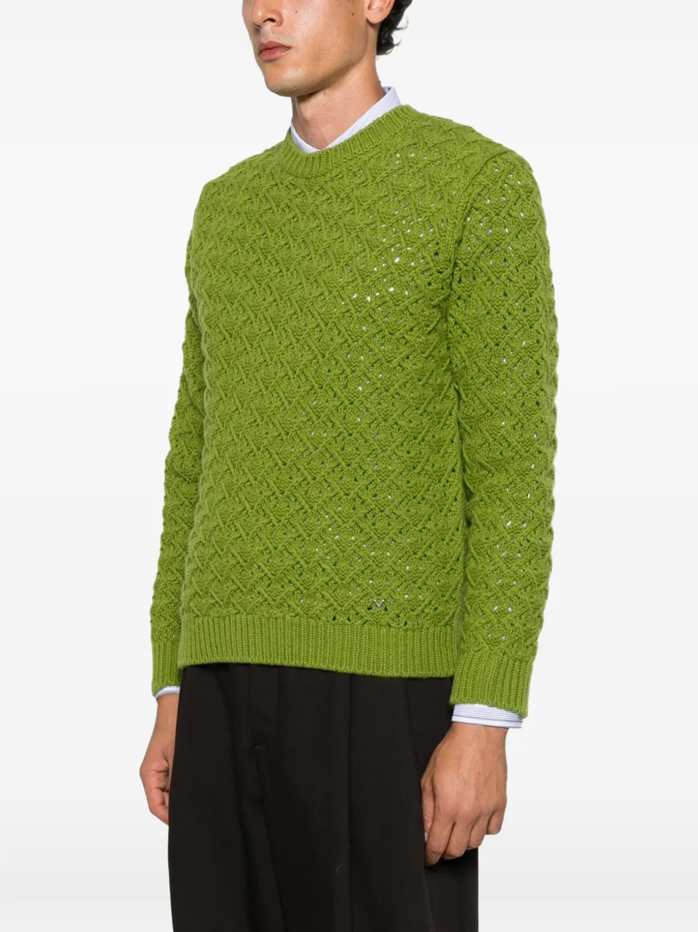 Valentino Garavani V-detail cable-knit sweater Groen