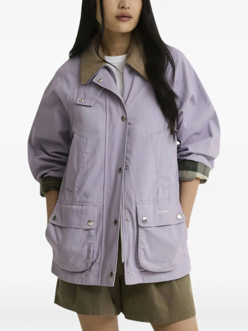 Barbour Beadnell jack met ribfluwelen kraag Paars