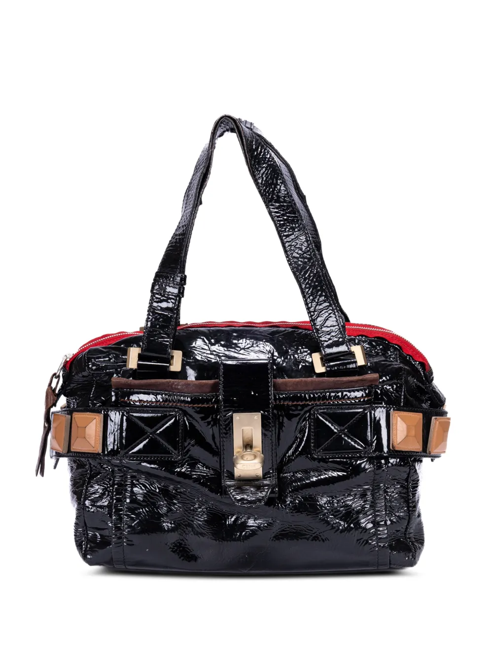 Chloé Pre-Owned stud-embellished turn-lock tote bag - Nero