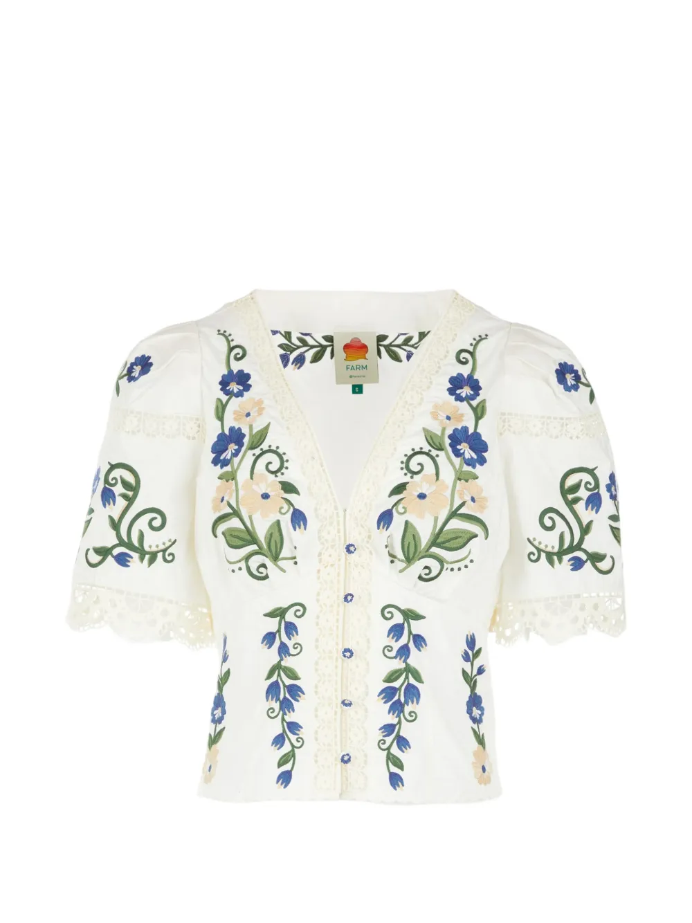 FARM Rio embroidered lace-trim blouse - White