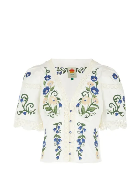 FARM Rio blusa bordada con ribete de encaje