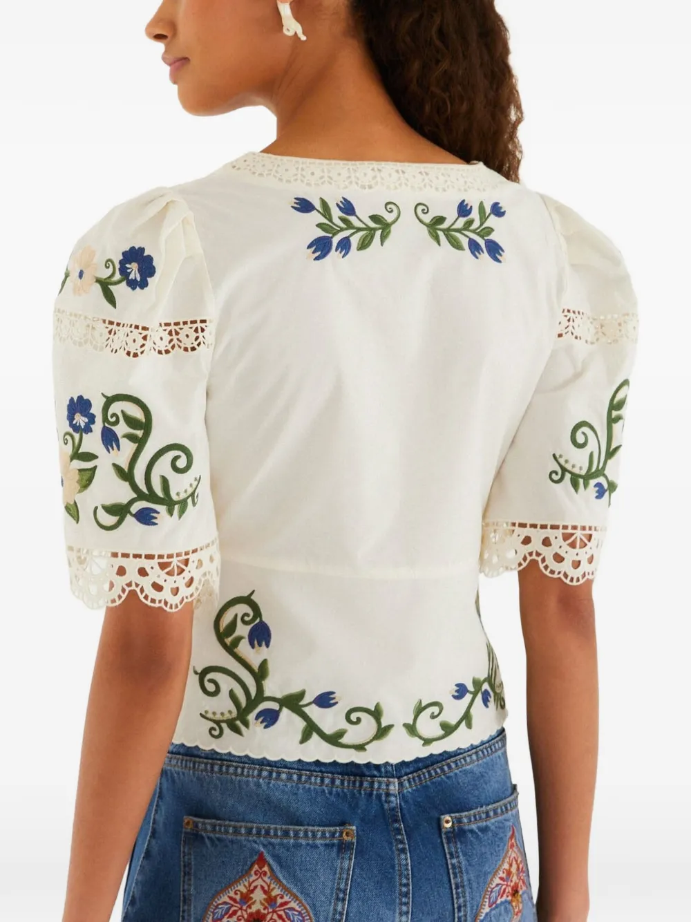 FARM Rio Blouse met afwerking van kant Wit