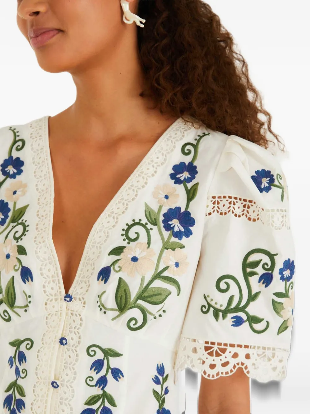 FARM Rio Blouse met afwerking van kant Wit