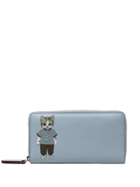 Gucci Pre-Owned 2016-2026 Yuko Higuchi Calfskin Cat Boris Zip Around Wallet long wallets
