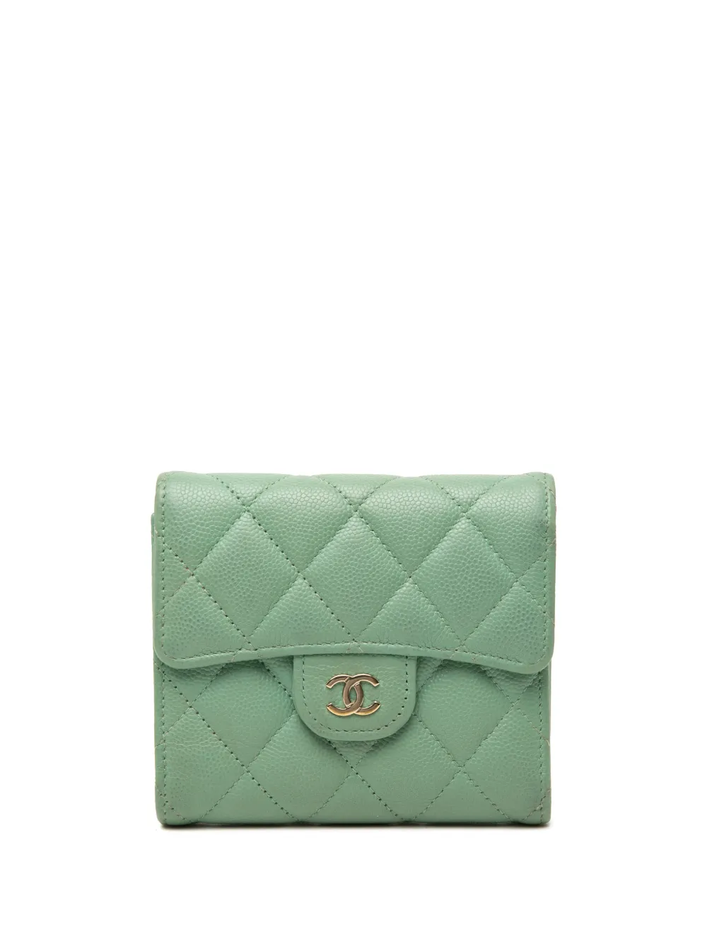 CHANEL Pre-Owned 2021-2026 CC Quilted Caviar Trifold Wallet small wallets - Green
