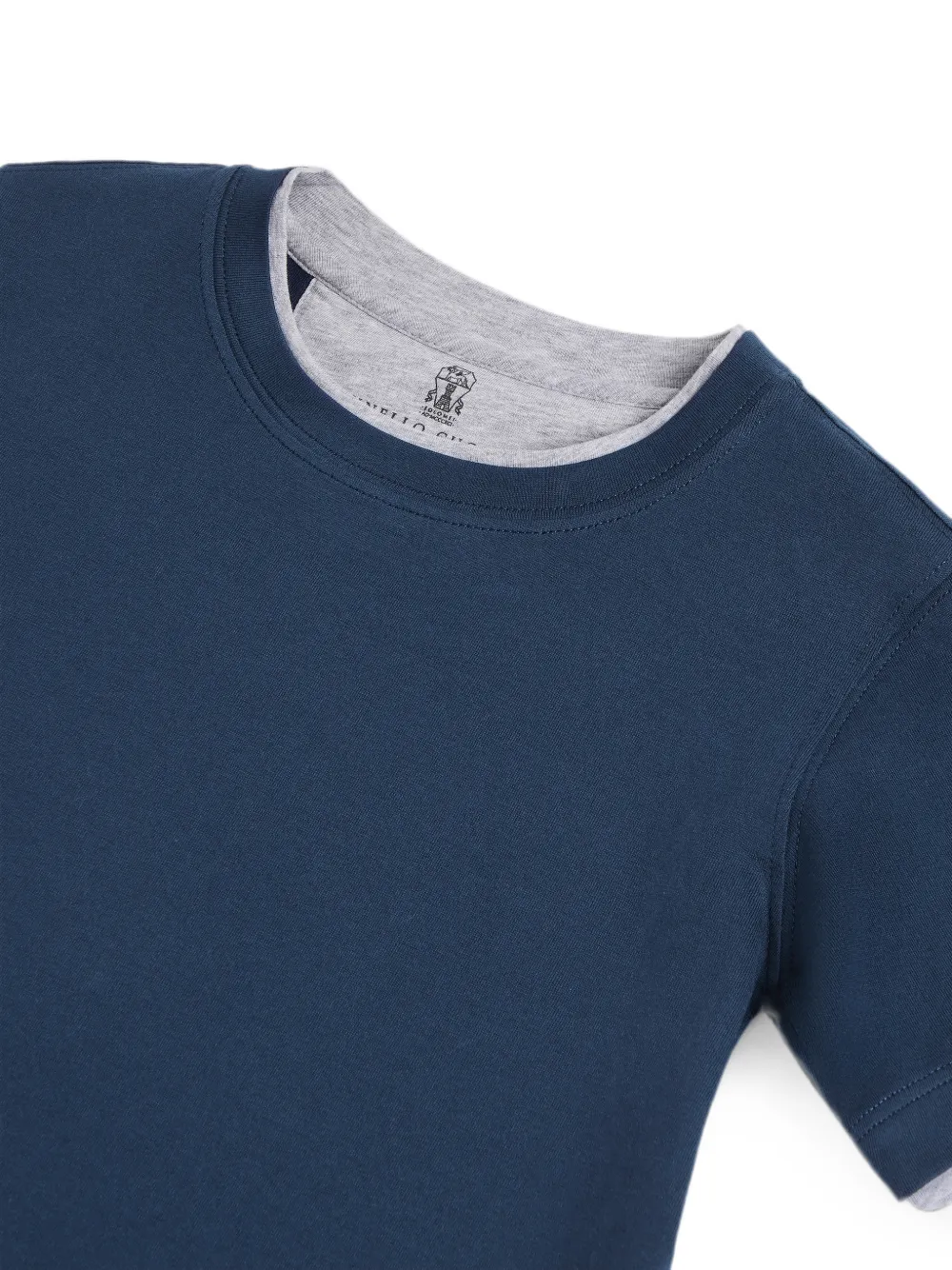 Brunello Cucinelli Kids Katoenen jersey T-shirt met imitatielaag Blauw