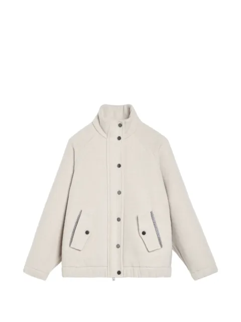 Brunello Cucinelli Kids virgin wool and cashmere double cloth coat with Monili