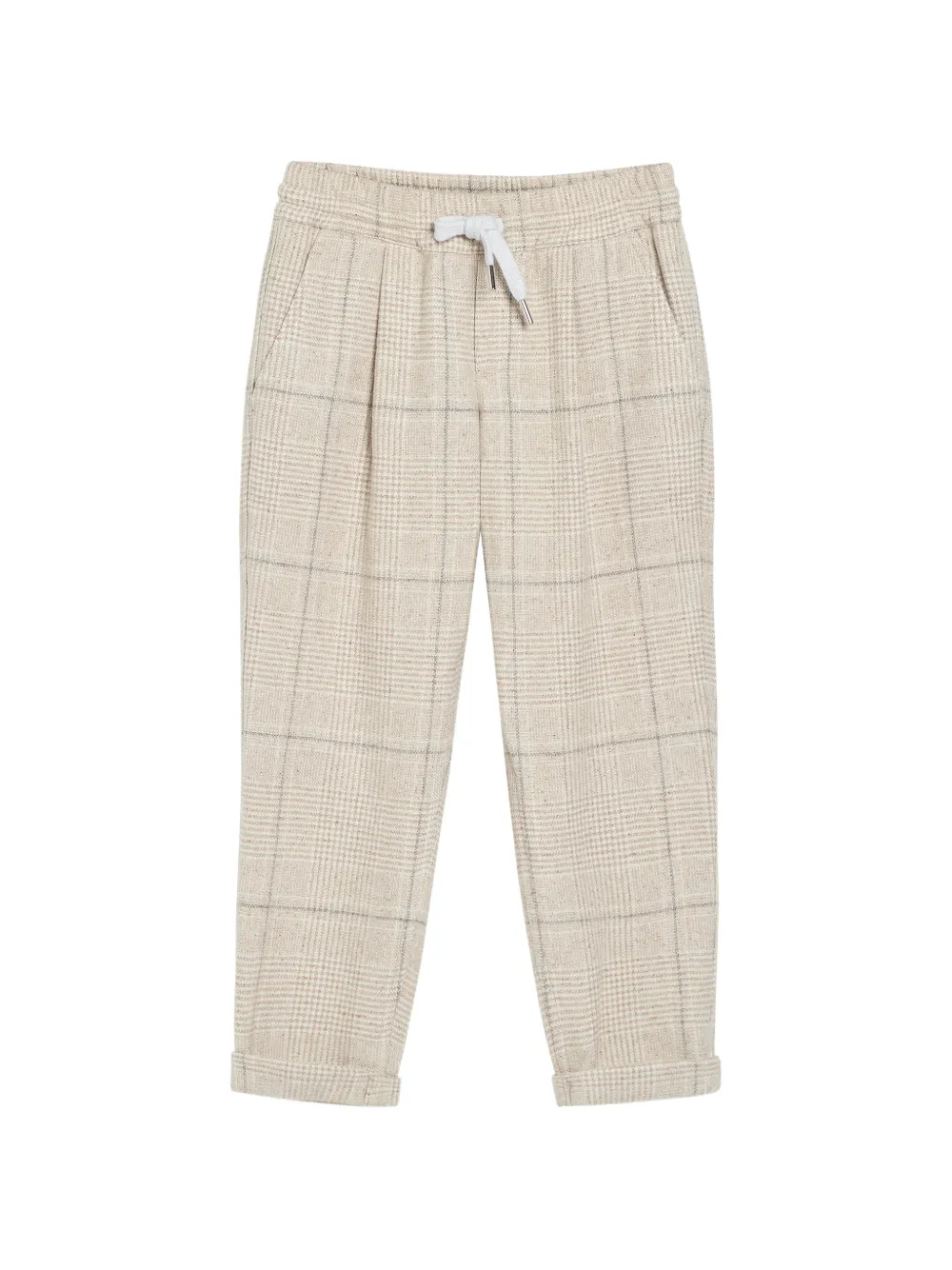 Brunello Cucinelli Kids Pantaloni in seta, lana e cashmere con coulisse - Toni neutri