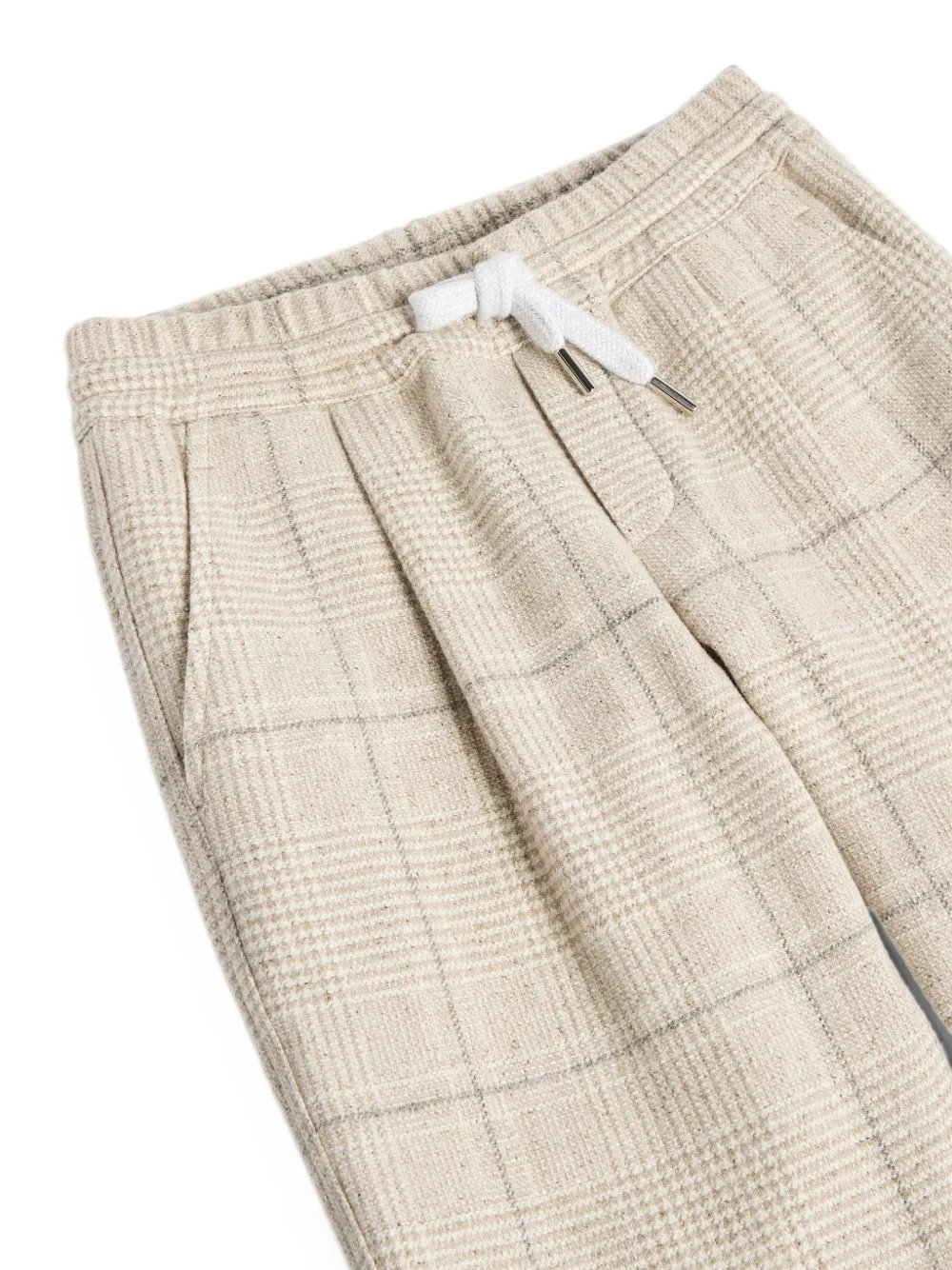 Brunello Cucinelli Kids Prince of Wales flanellen broek met trekkoord Beige