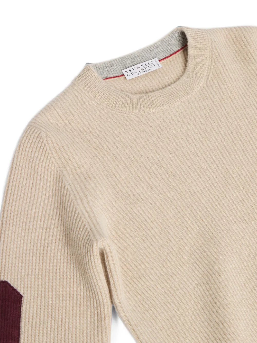 Brunello Cucinelli Kids Kasjmier geribbelde trui met ribfluwelen inzetstukken Beige