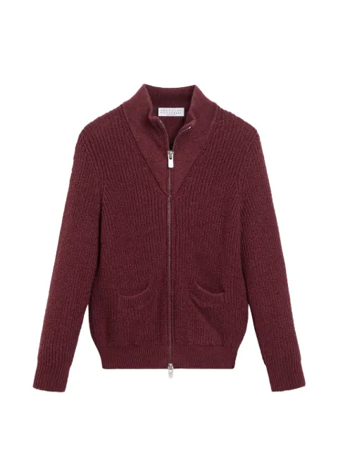 Brunello Cucinelli Kids malfilé cotton high-neck cardigan with zipper