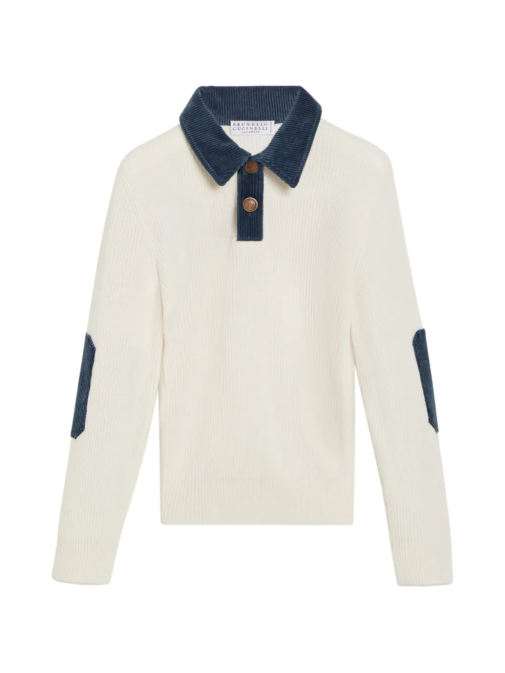 Brunello Cucinelli Kids Poloshirt aus Kaschmir mit englischem Rippstrick und Cordeinsätzen - Weiß