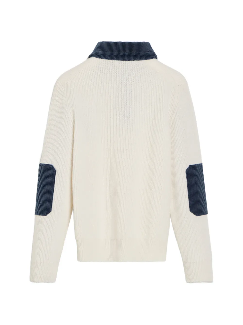 Brunello Cucinelli Kids Kasjmier ribgebreid poloshirt met ribfluwelen inzetstukken Wit