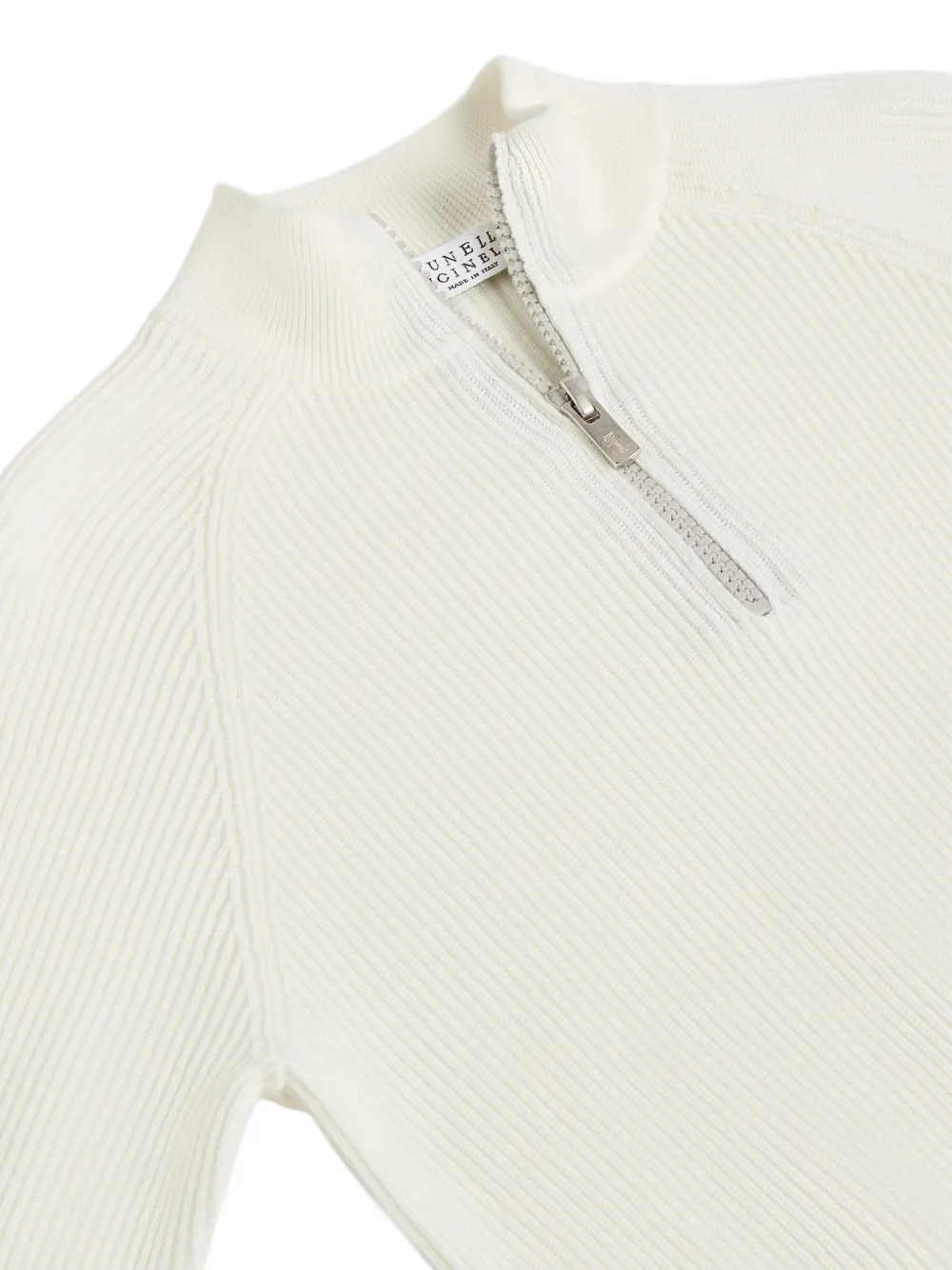 Brunello Cucinelli Kids Geribbelde trui met halve rits Beige