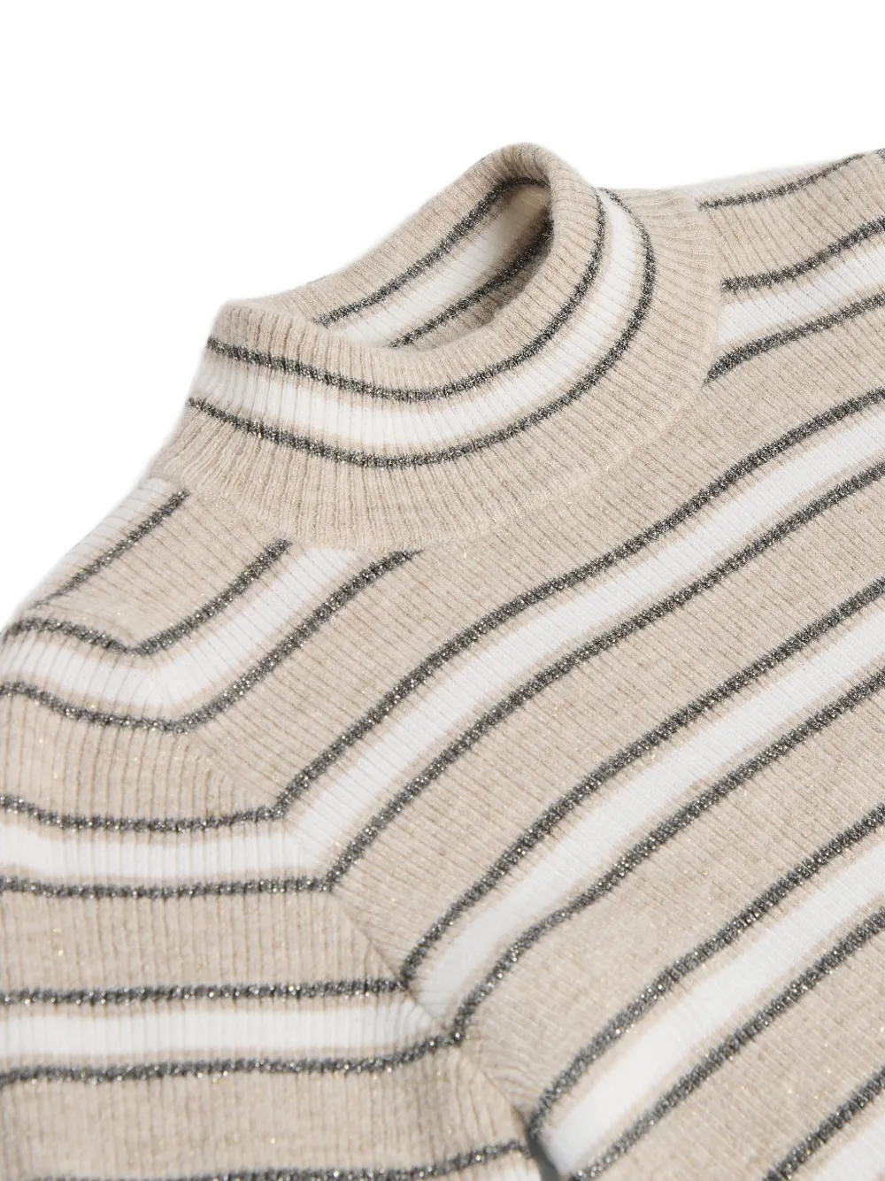 Brunello Cucinelli Kids Geribbeld kasjmier T-shirt met strepen Beige