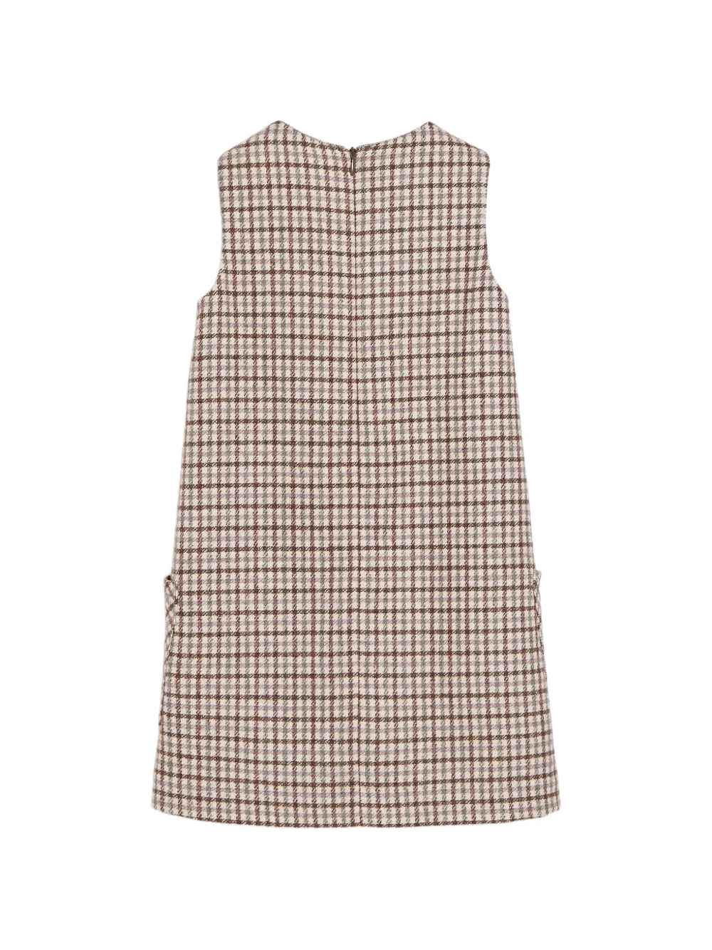 Brunello Cucinelli Kids Geruite wollen jurk met Monili-verfraaiing Beige