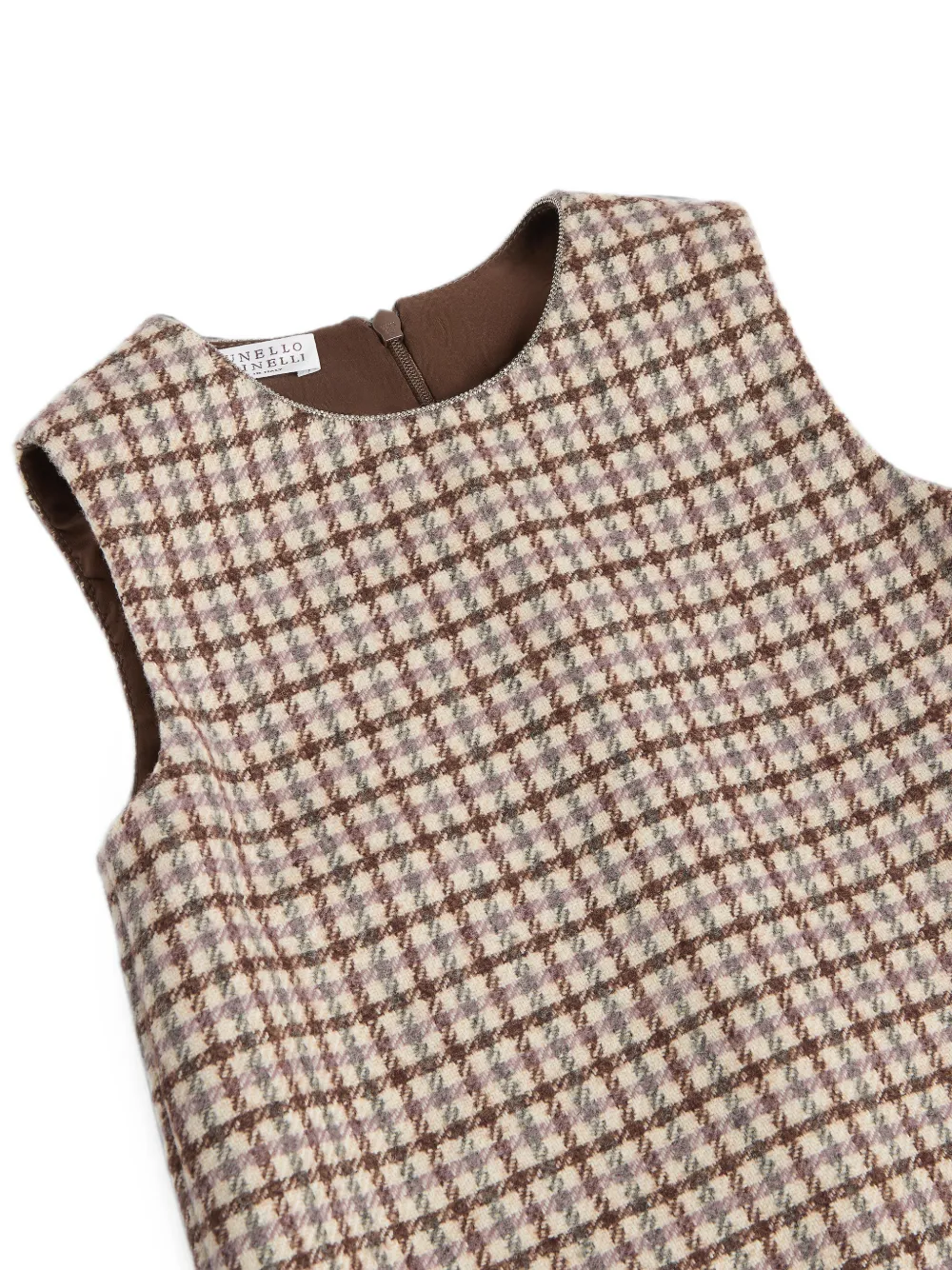 Brunello Cucinelli Kids Geruite wollen jurk met Monili-verfraaiing Beige