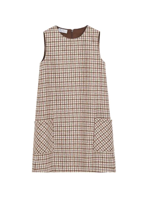 Brunello Cucinelli Kids checked wool and alpaca dress with Monili
