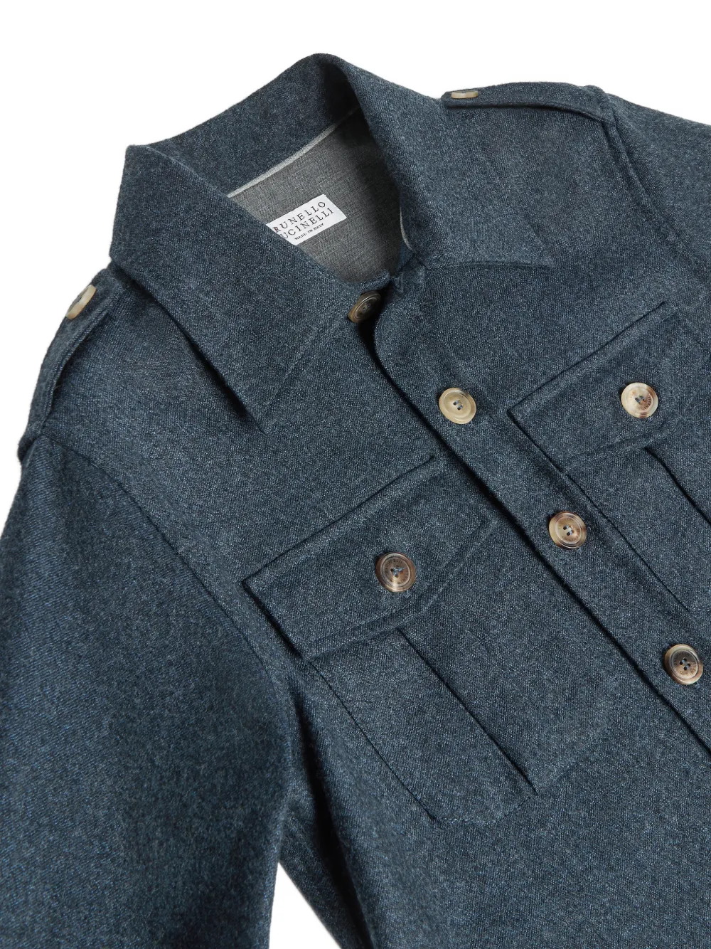 Brunello Cucinelli Kids Flanellen shirtjack van scheerwol Blauw