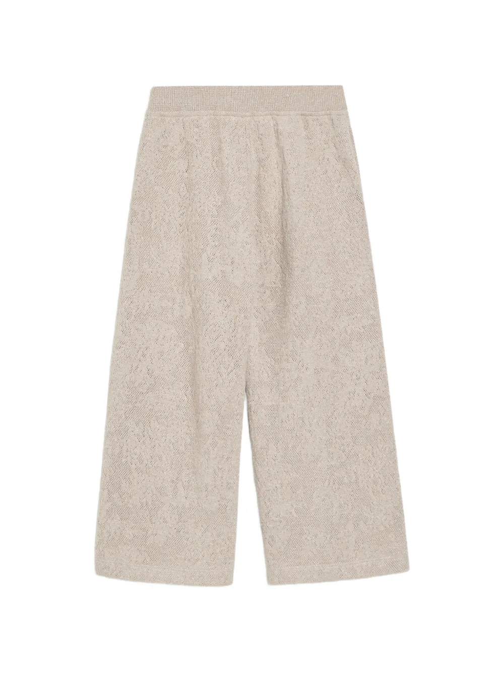 Brunello Cucinelli Kids Jersey trainingsbroek van scheerwol en kasjmier met bloemenkant Beige