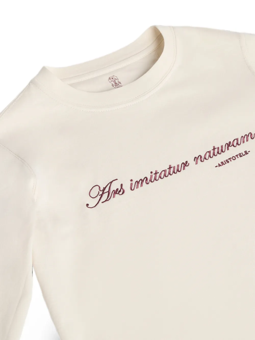 Brunello Cucinelli Kids Katoenen jersey T-shirt met borduurwerk en lange mouwen Beige