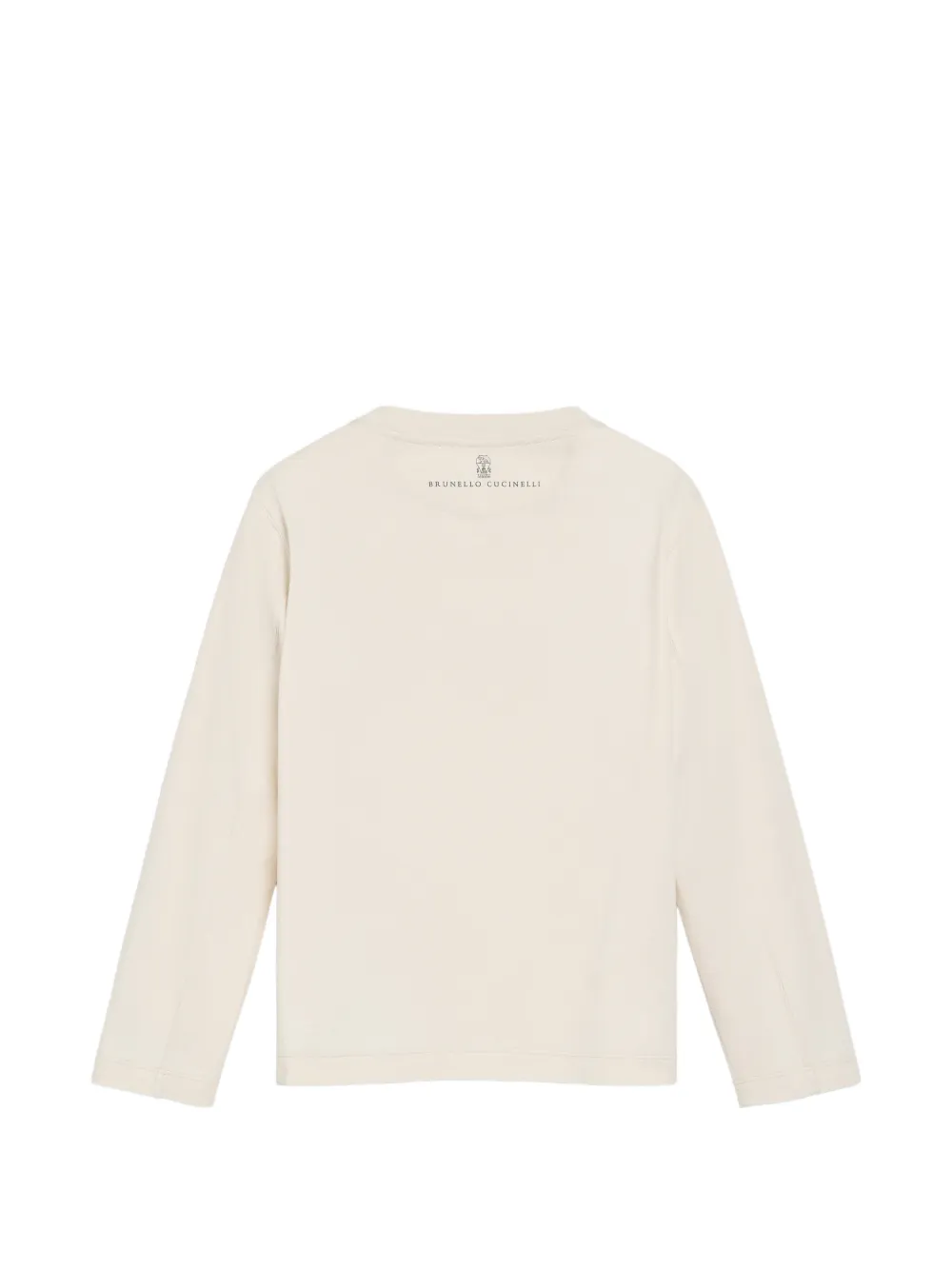 Brunello Cucinelli Kids Katoenen jersey T-shirt met borduurwerk en lange mouwen Beige