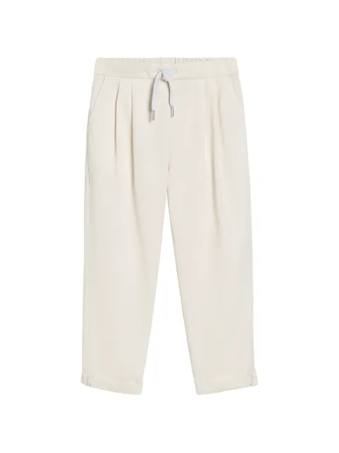 Brunello Cucinelli Kids garment-dyed cotton gabardine trousers with drawstring and double pleats