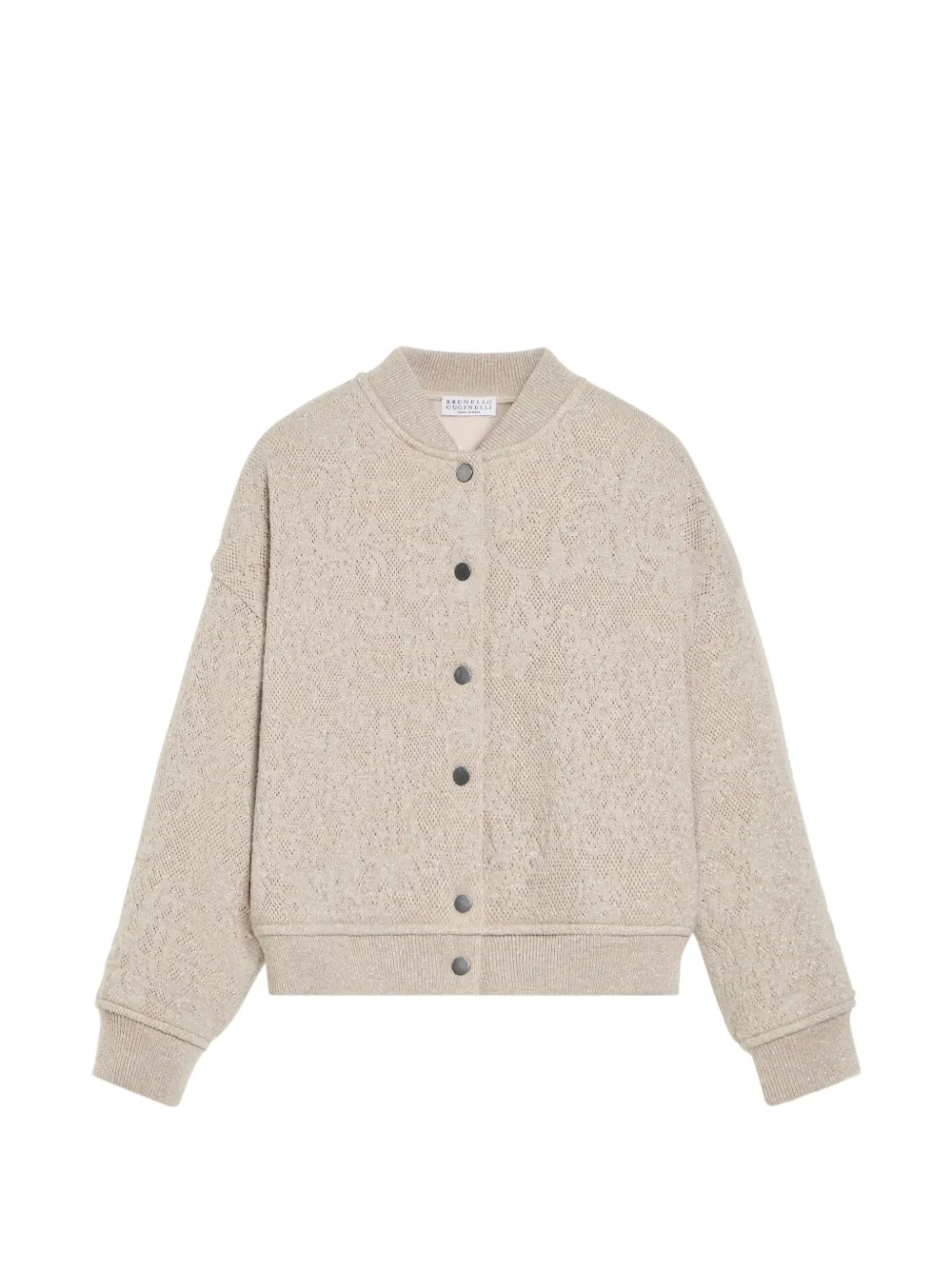 Brunello Cucinelli Kids Bomberjacke aus funkelnder Schurwolle und Kaschmir mit Spitzenblumen - Nude