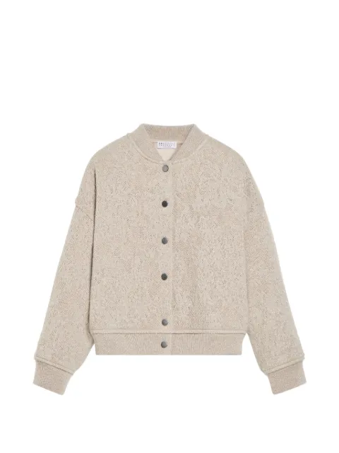 Brunello Cucinelli Kids lace flowers jersey in sparkling virgin wool and cashmere bomber jacket