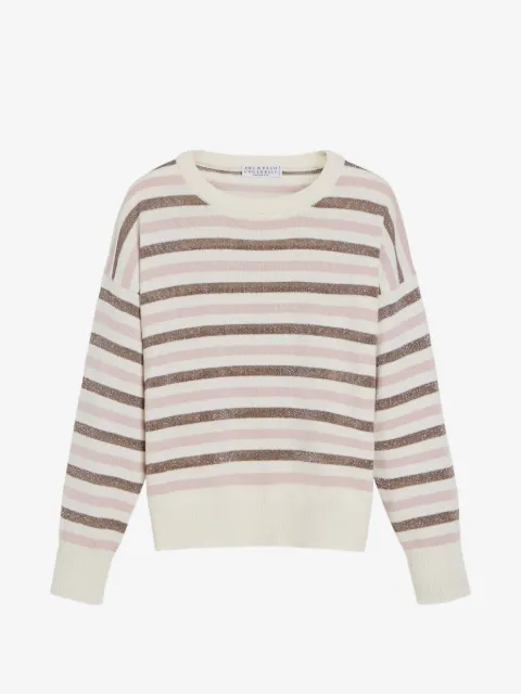 Brunello Cucinelli Kids suéter de lana virgen, algodón y seda con rayas brillantes