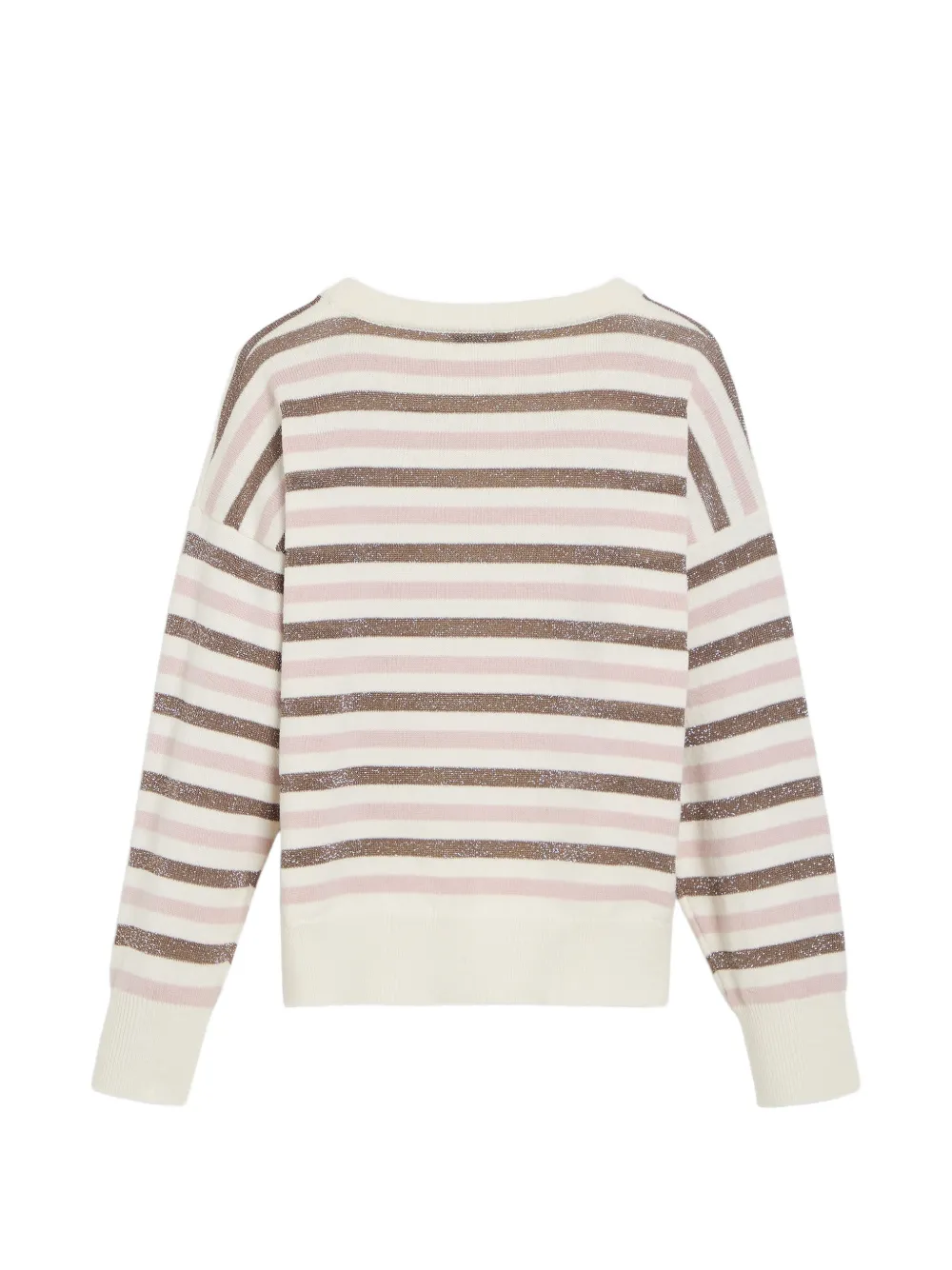 Brunello Cucinelli Kids Trui van scheerwol katoen en zijde met strepen Beige