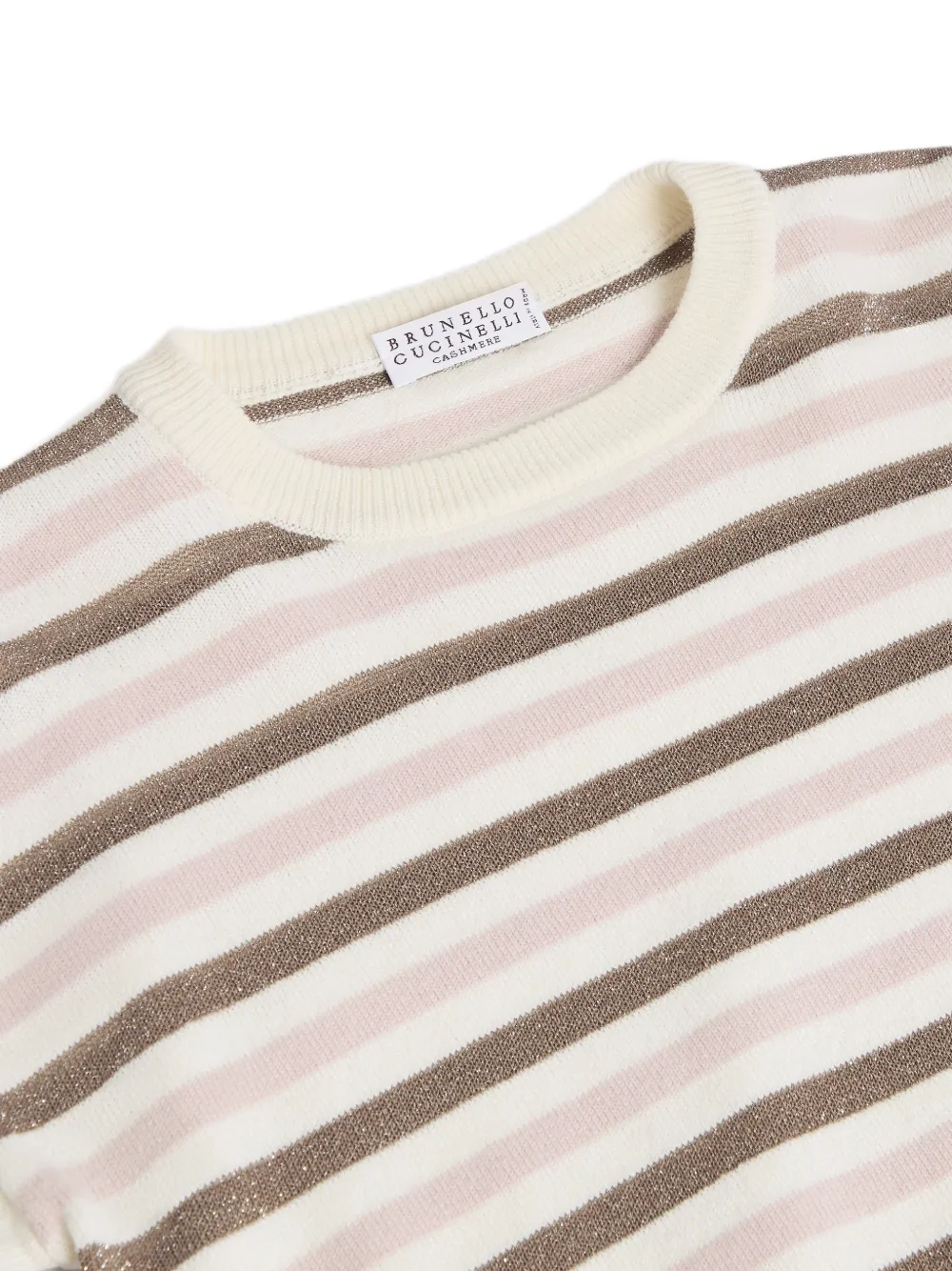 Brunello Cucinelli Kids Trui van scheerwol katoen en zijde met strepen Beige