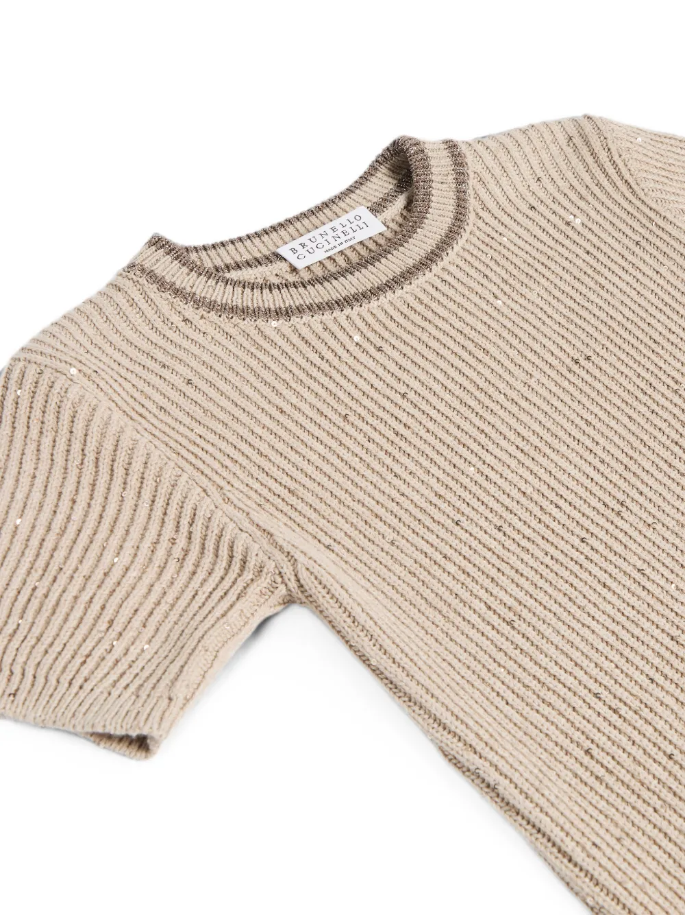 Brunello Cucinelli Kids Ribgebreide katoenen jurk Beige