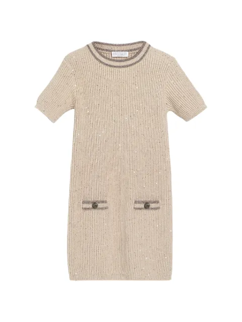 Brunello Cucinelli Kids cotton diamond yarn rib-knit dress