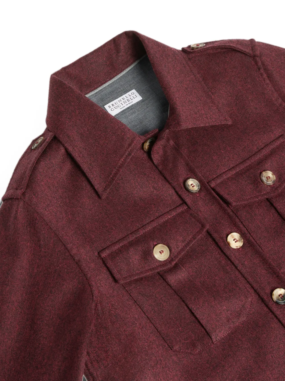 Brunello Cucinelli Kids Flanellen shirtjack van scheerwol met borstzakken Rood
