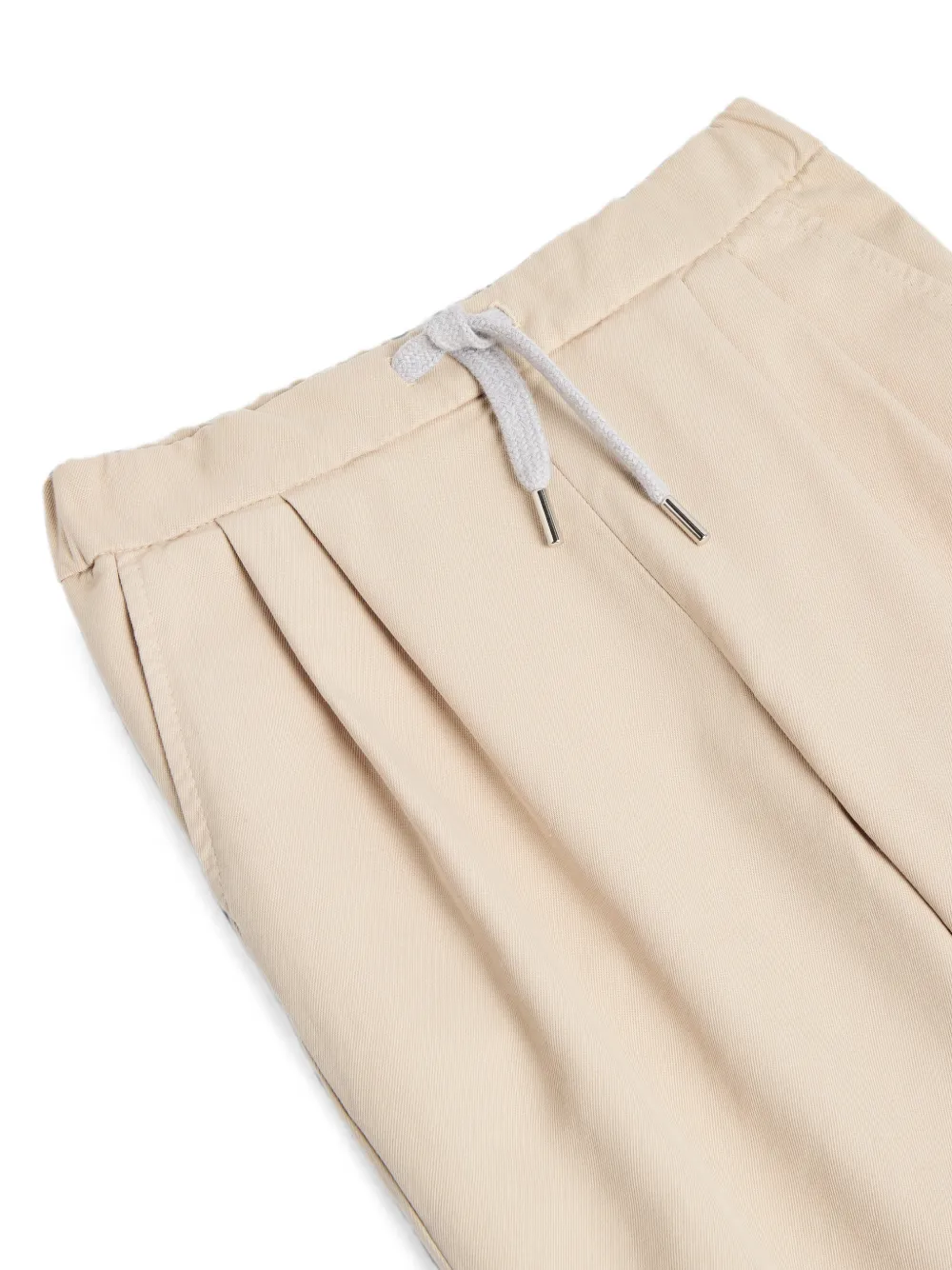 Brunello Cucinelli Kids Katoenen gabardine broek met trekkoord en dubbele plooien Beige