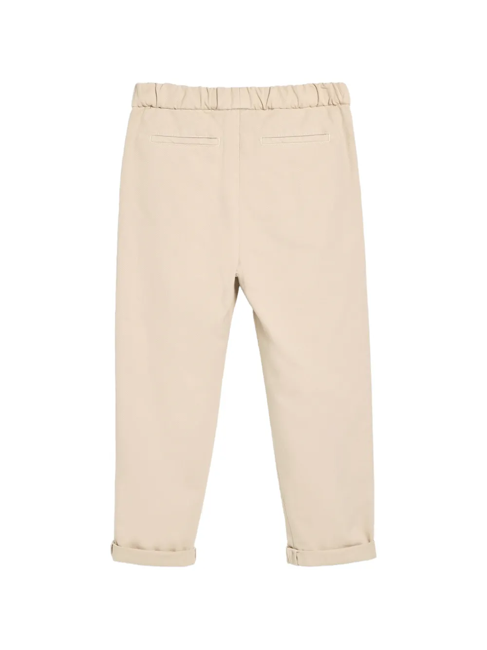 Brunello Cucinelli Kids Katoenen gabardine broek met trekkoord en dubbele plooien Beige